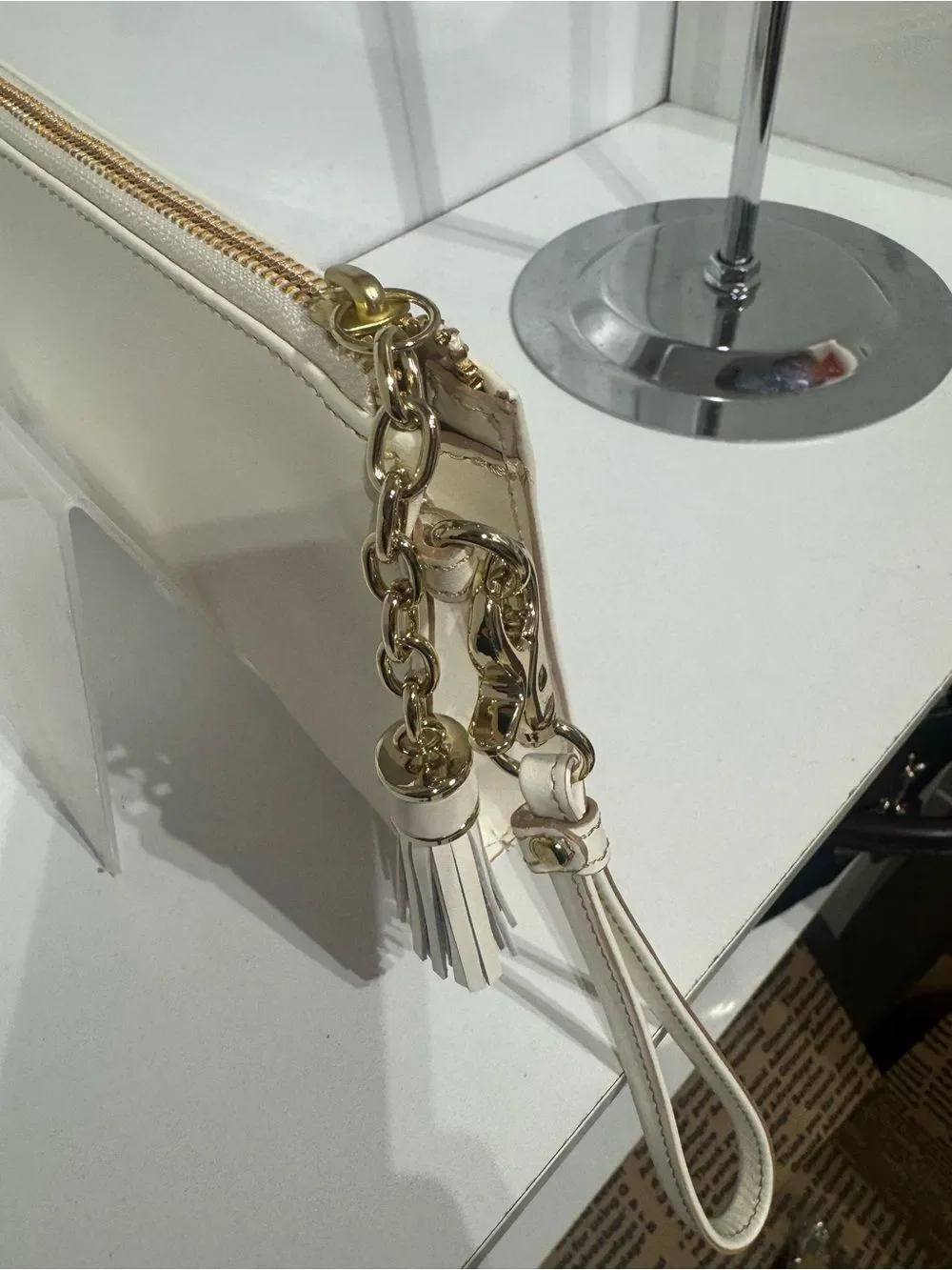 Brahmin Millie Cream Leather Wristlet Clutch with Gold Hardware